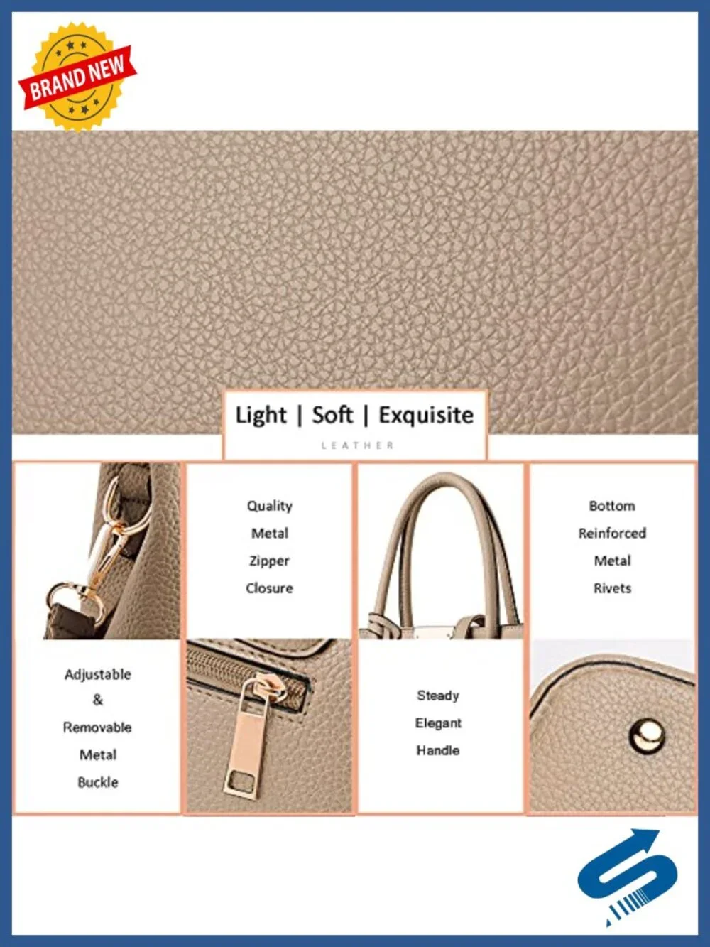 Leather Crossbody Bag Tote Shoulder Satchel with Gold Tone Hardware